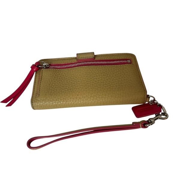 Coach Pebbled Leather Bifold Snap Wallet Wristlet Tan Pink. - Picture 5 of 7
